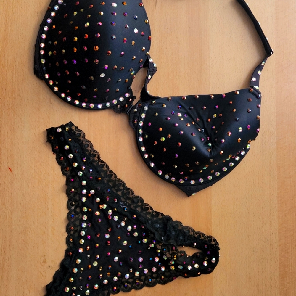 3 piece black rhinestone costume set
